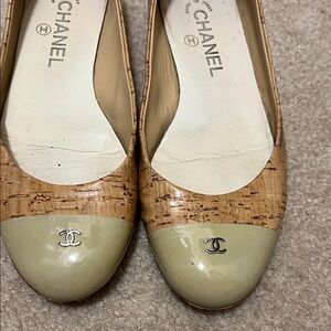 CHANEL Beige and Tan Flats with Silver Accents size 38